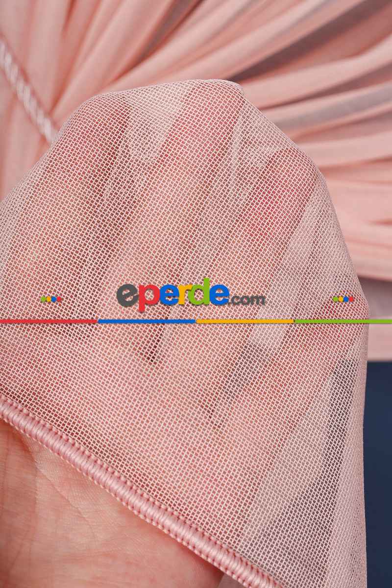 Gri - Pudra Renkli Krevize Düz Tül Perde ( Kordon Hediyeli )