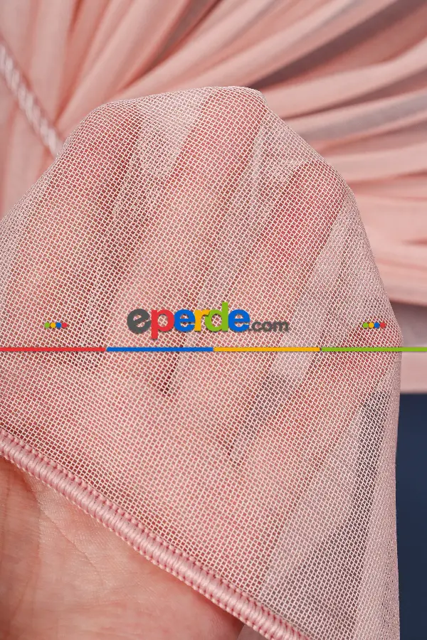 Gri - Pudra Renkli Krevize Düz Tül Perde ( Kordon Hediyeli )