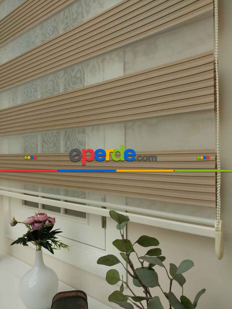 Oturma Odası - Zebra Perde - Geniş Pileli Zebra Perde- Sütlü Kahve