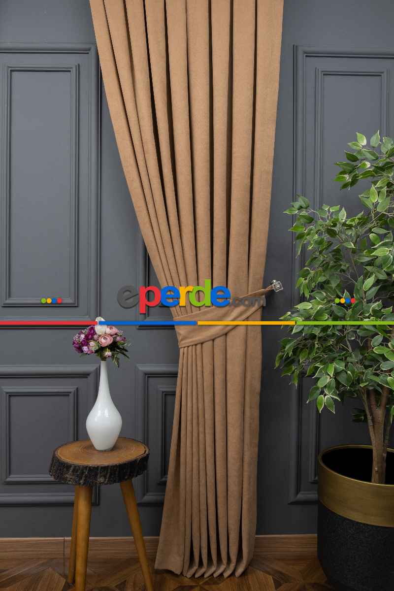 Kakao Rengi Düz Fon Perde En Dökümlü Fon Perde