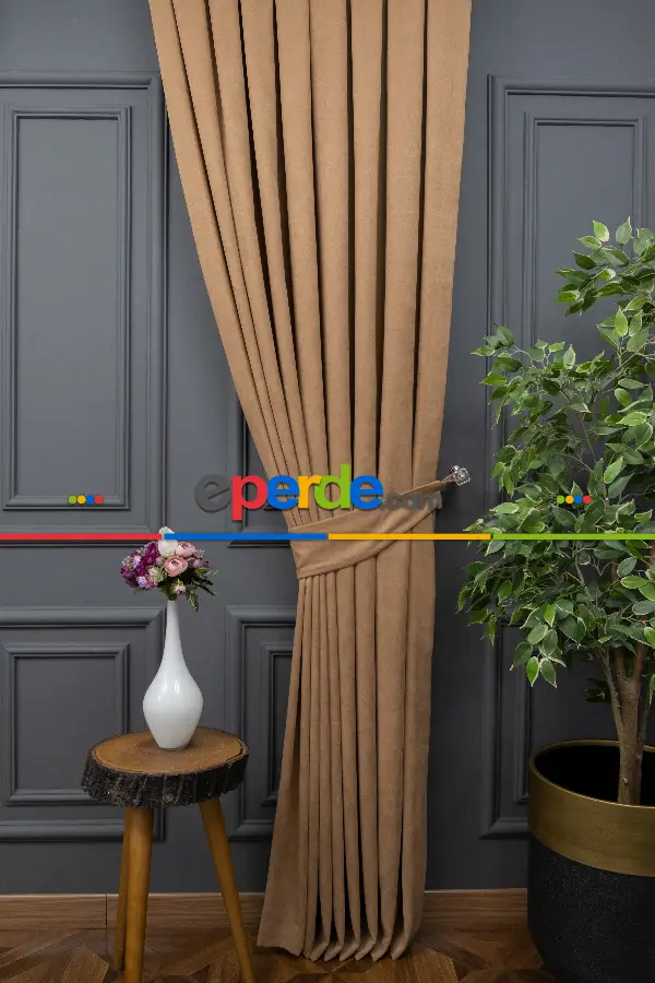 Salon - Kakao Rengi Düz Fon Perde En  Dökümlü Fon Perde