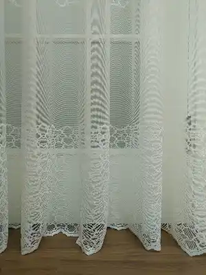 Enine Çizgili Geometrik Örme Tül Perde Yüksek Kalite- Ekru