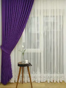 Mor Düz Fon Perde Dökümlü Birinci Kalite 300 Cm Geniş En Daha Hesaplı- Mor