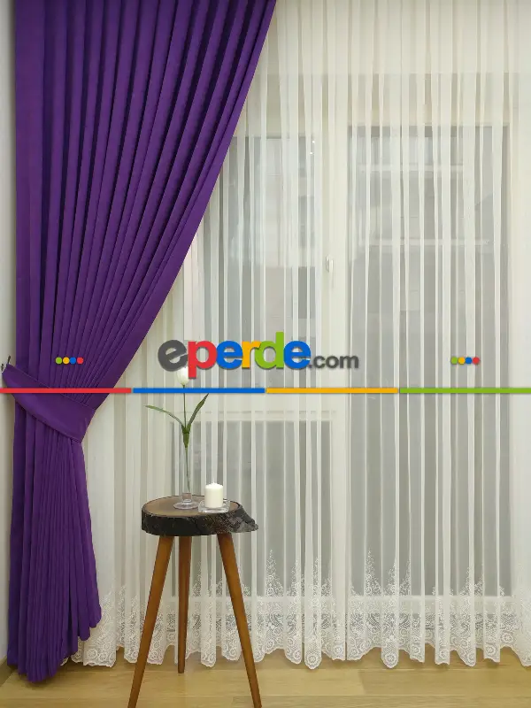 Salon Fon - Mor Düz Fon Perde Dökümlü Birinci Kalite 300 Cm Geniş En Daha Hesaplı- Mor
