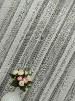 Enine Çizgili Tül Perde- Ekru - Kurşunlu Tül