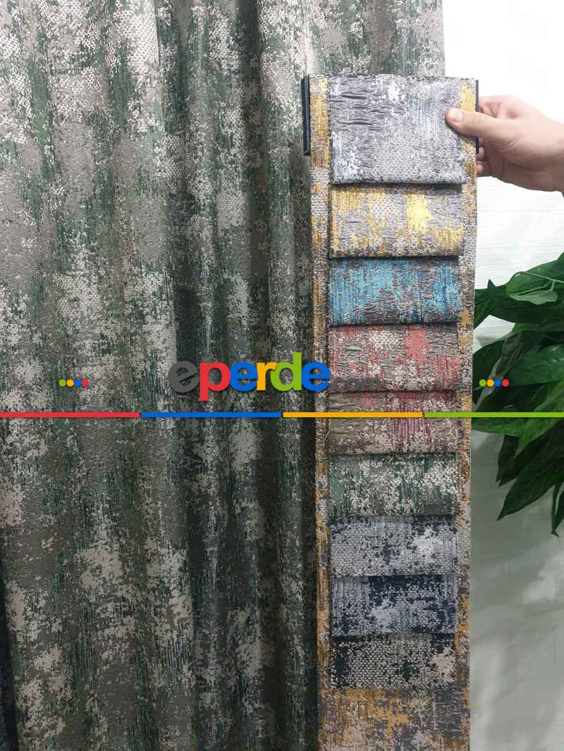Geniş Enli Jakarlı Dokuma Salon Yatak Odası Lüks Perdeler 9 Renkli -yeşil Gri Hardal