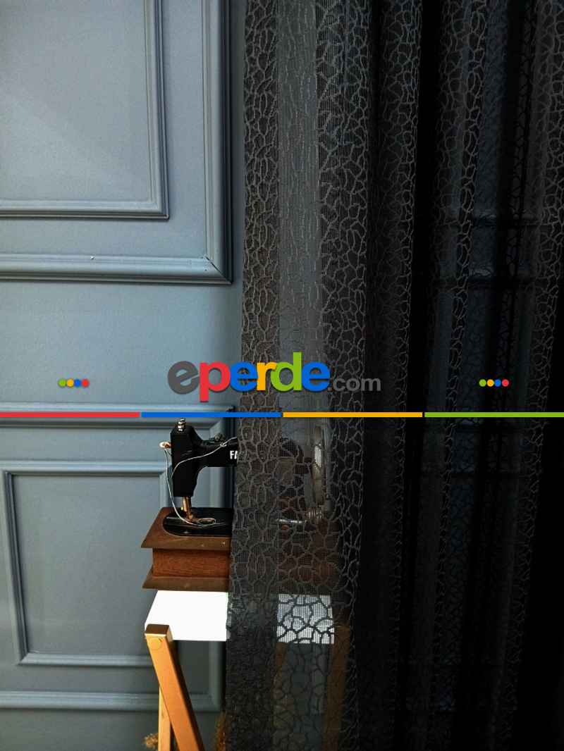 Gri Füme Antrasit Leopar Desen Desen Modern Tül Perde