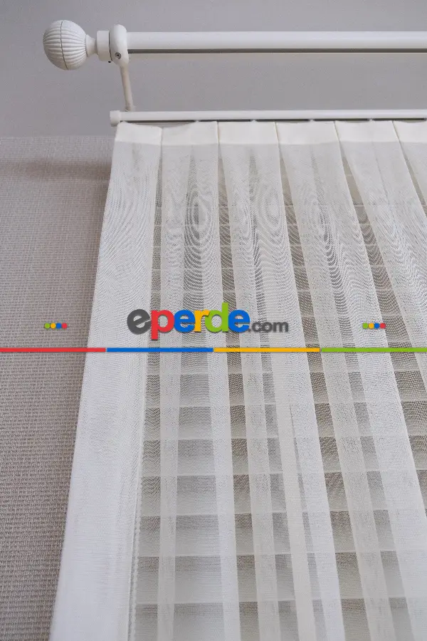 Krem Düz Tül Perde Grek Zemin