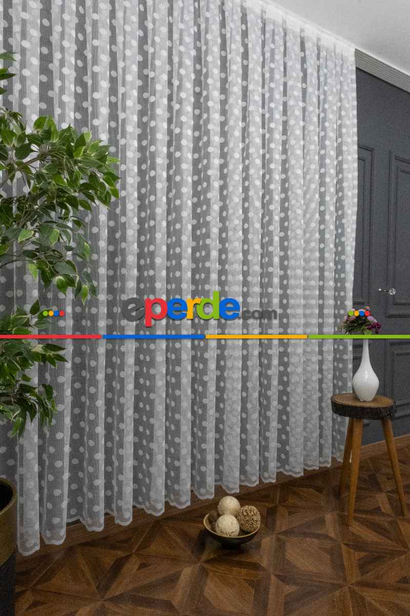 Mutfak - Puantiyeli Yuvarlak Noktalı Daire Desen Örme Çocuk Odası Tül