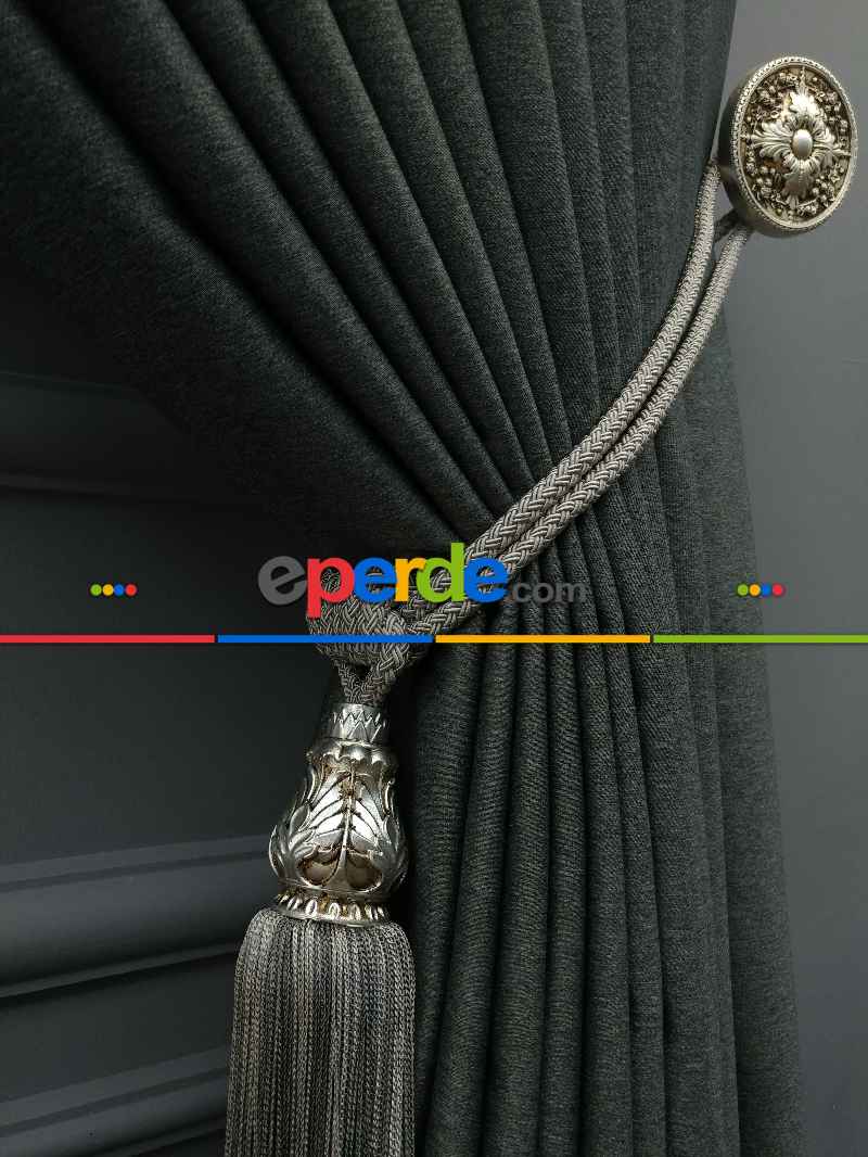 Yatak Odası - Salon Fon Perde - Modern Keten Görünümlü Işık Geçirmez Karatma Fon Perde 2021 Ikon- Füme