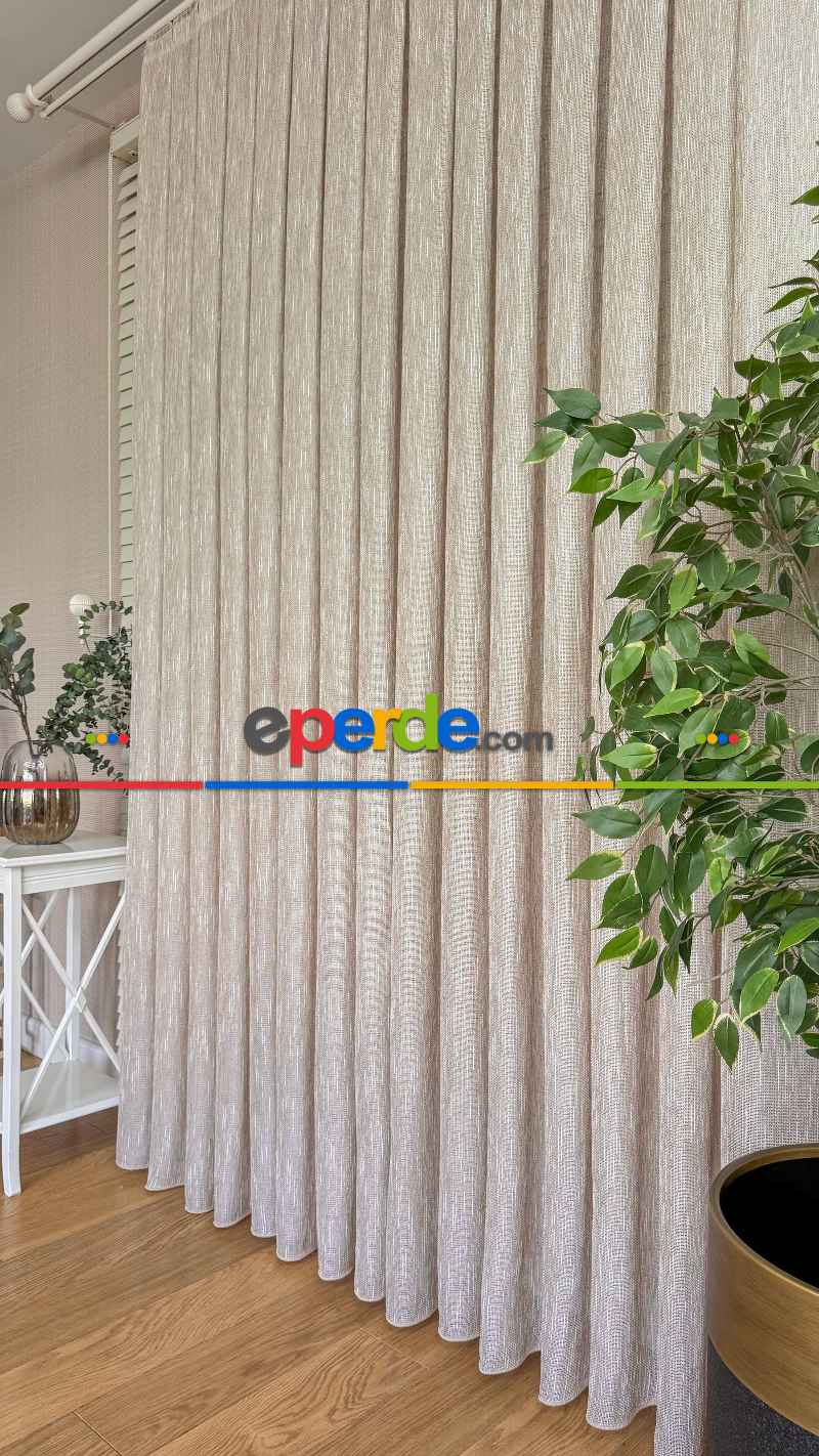 Genç Odası Bej Keten Gümüş Simli Tül Perde - Ağır Gramajlı Premium
