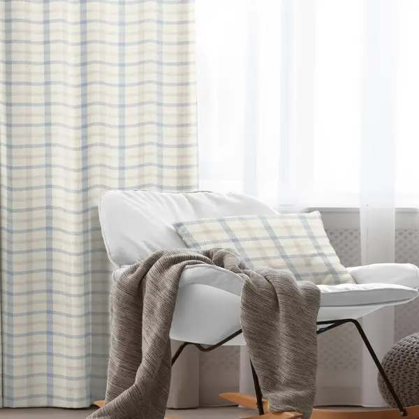 Erkek Çocuk ve Bebek Odası Fon Perde - Mavi Krem Bej - Ekose Desen