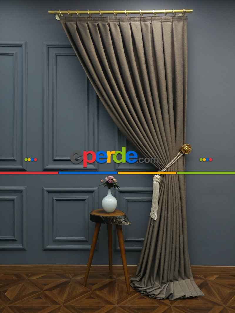 Modern Keten Görünümlü Işık Geçirmez Karatma Fon Perde 2025 Ikon- Kahve Koyu-vizon Rengi