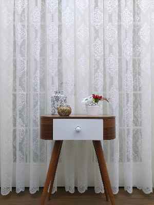 Tül Perde Ve Kruvaze Perde Damask Desenli- Ekru