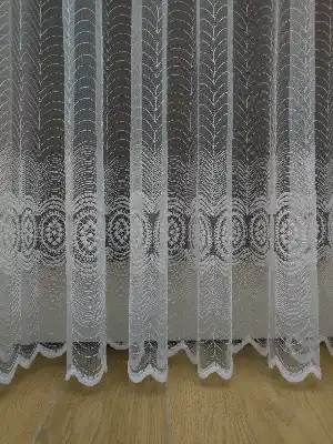 Arası Desenli Brode İşlemeli Tül Perde- Ekru