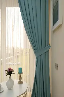 Oturma Odası - Soft Fon Perde Mint Kumaş Kanat Yan Perde- Mint