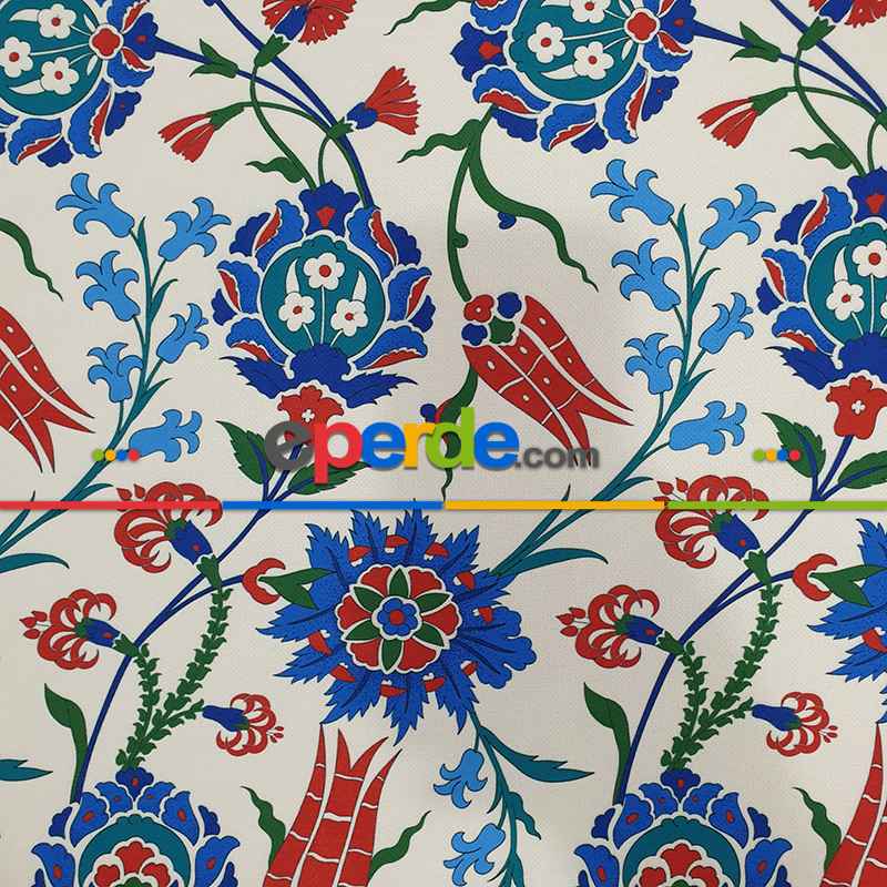 Çiçek Desenli Fon Perde Evm786 Kumaşı Kalındır Duck Bezi Değildir- Turkuaz-Bordo