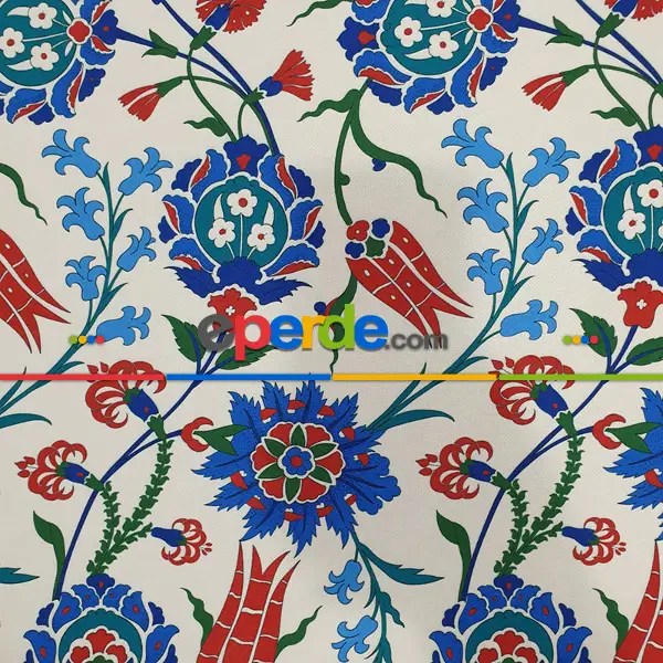 Yatak Odası - Çiçek Desenli Fon Perde Evm786 Kumaşı Kalındır Duck Bezi Değildir- Turkuaz-Bordo