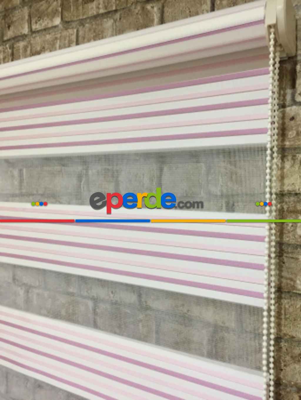 Pembe Krem Piliseli Zebra Perde- Çok Renkli 3