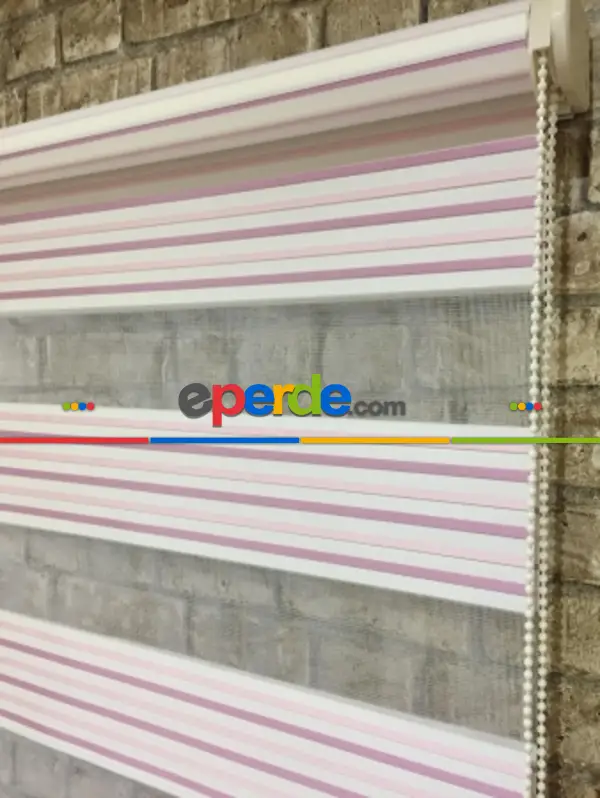 Pembe Krem Piliseli Zebra Perde- Çok Renkli 3