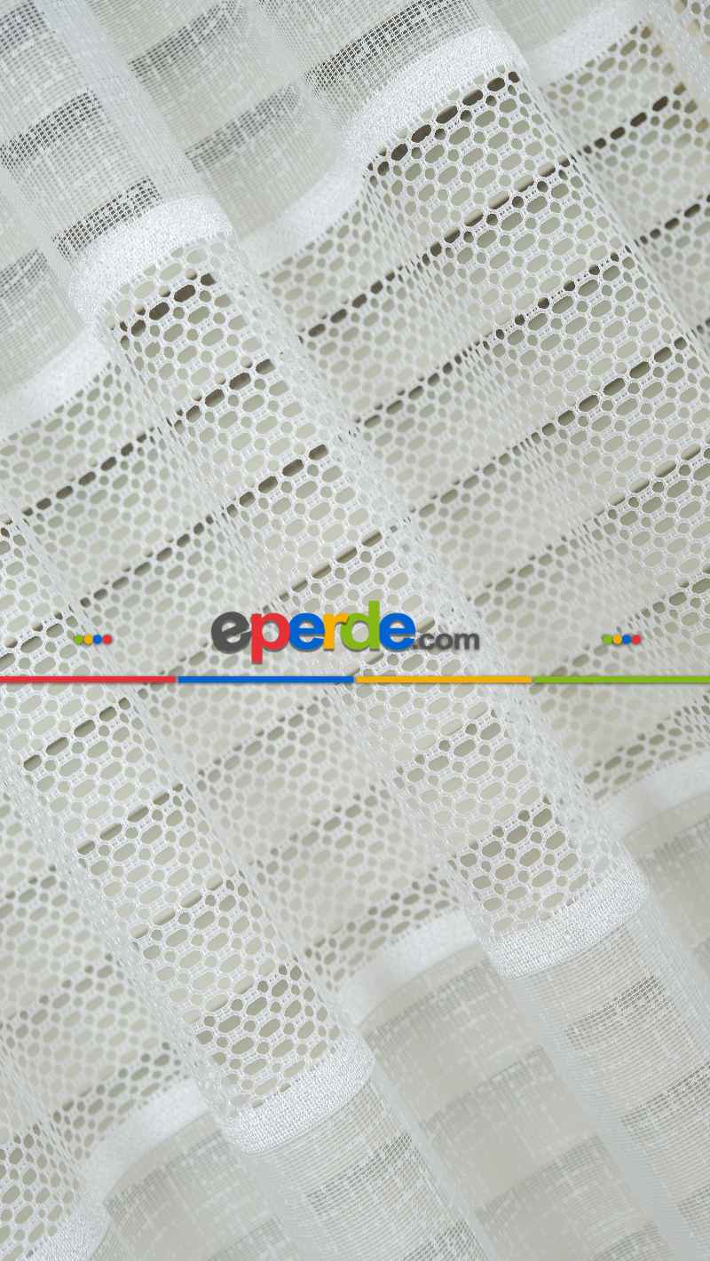 Ekru Çizgili Bantlı Keten Şantuk Tül Perde, Ağır Gramajlı Premium Seri