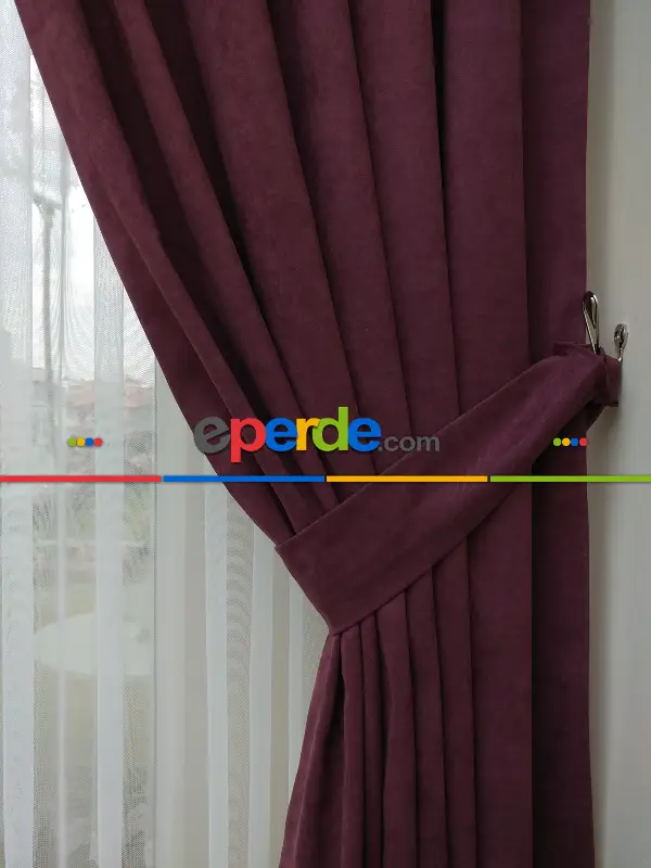 Salon Fon - Mürdüm Düz Fon Perde - Mürdüm