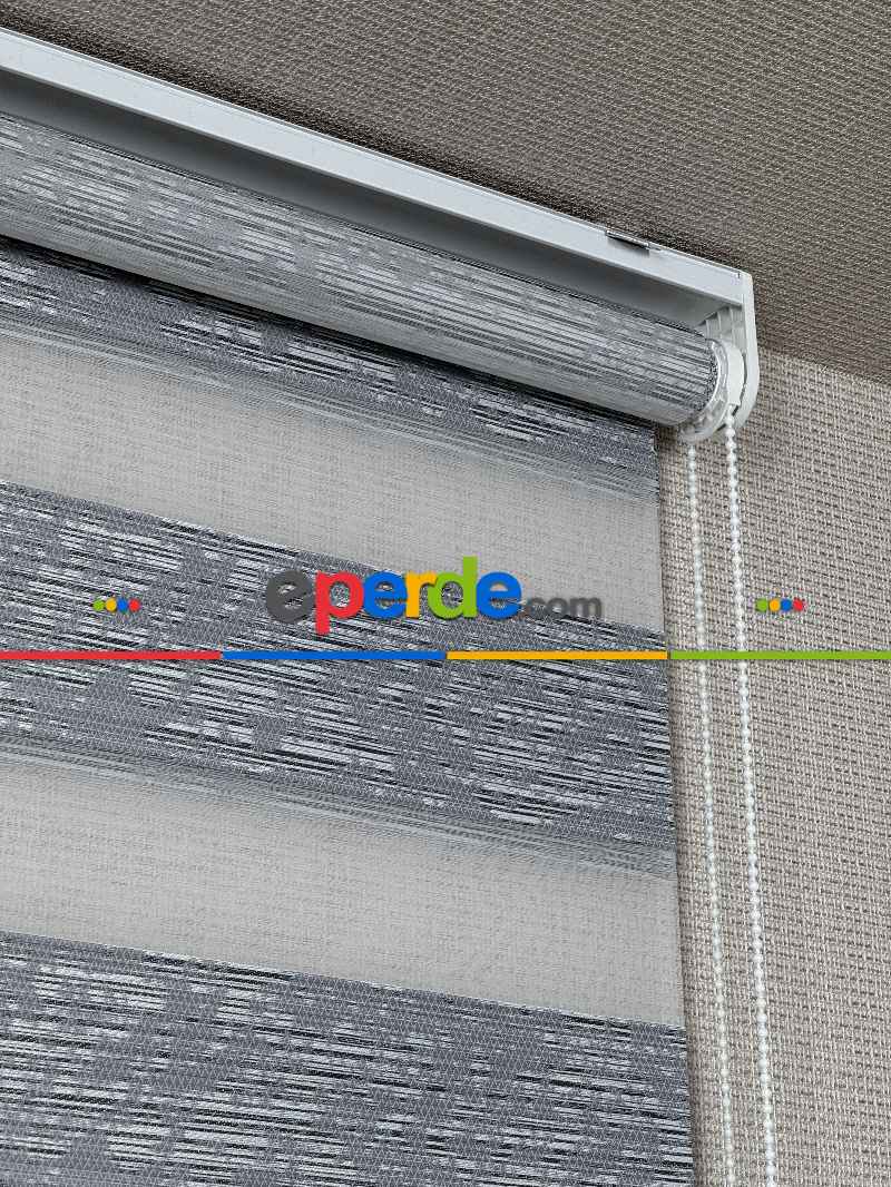 Salon Gri Jakar Dokuma Zebra Perde, Standart Metal Kasalı Yüksek Kalite Kornişe Kolay Montaj Seçenekli