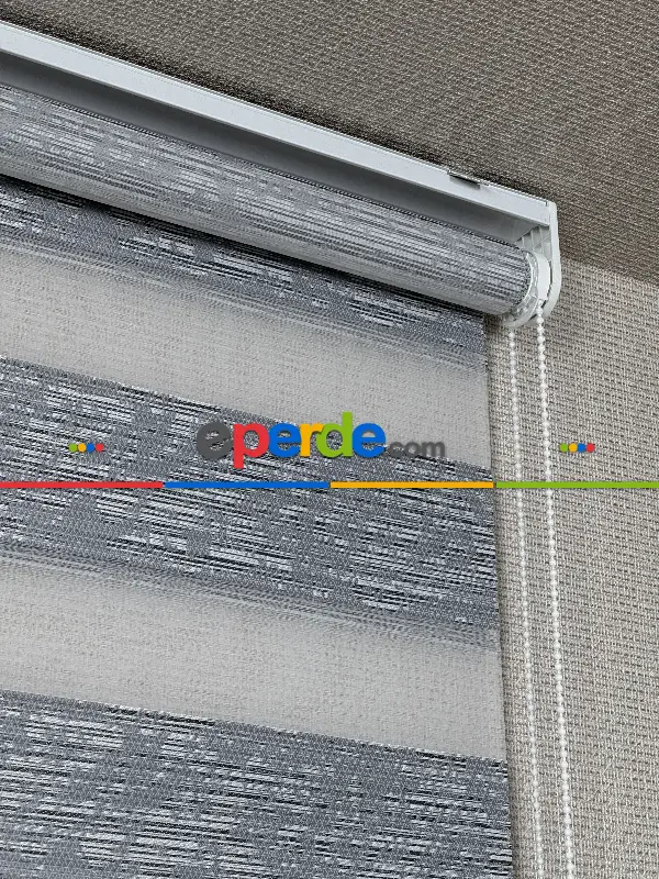 Salon Gri Jakar Dokuma Zebra Perde, Standart Metal Kasalı Yüksek Kalite Kornişe Kolay Montaj Seçenekli