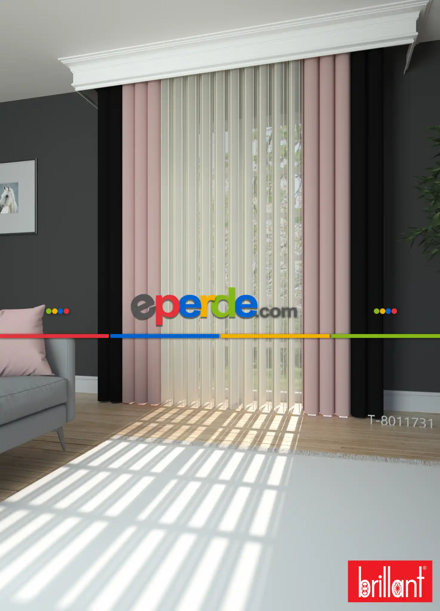 Brillant Marka - Akıllı Tül Siyah-lila Perde Tül Dikey Zebra Perde Düz 1. Kalite