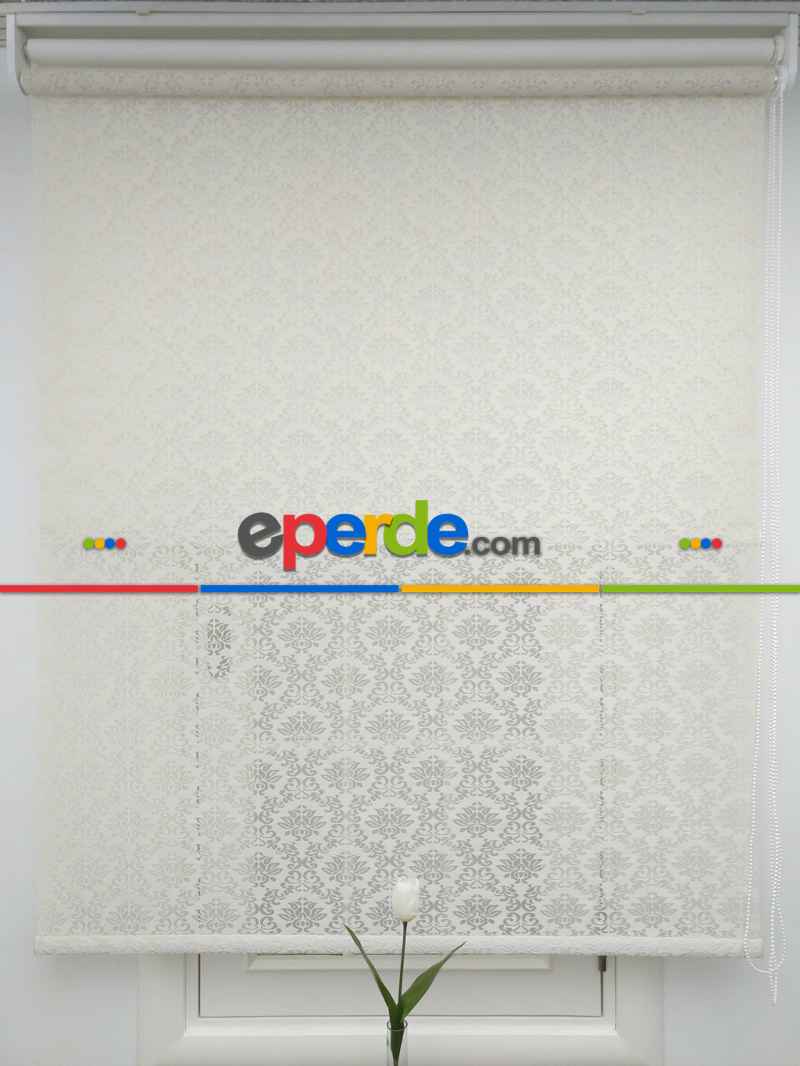 Jakar Örme Tül-alvina 805 Krem Çiftli Sistem Dantel Desenli Perde- Krem