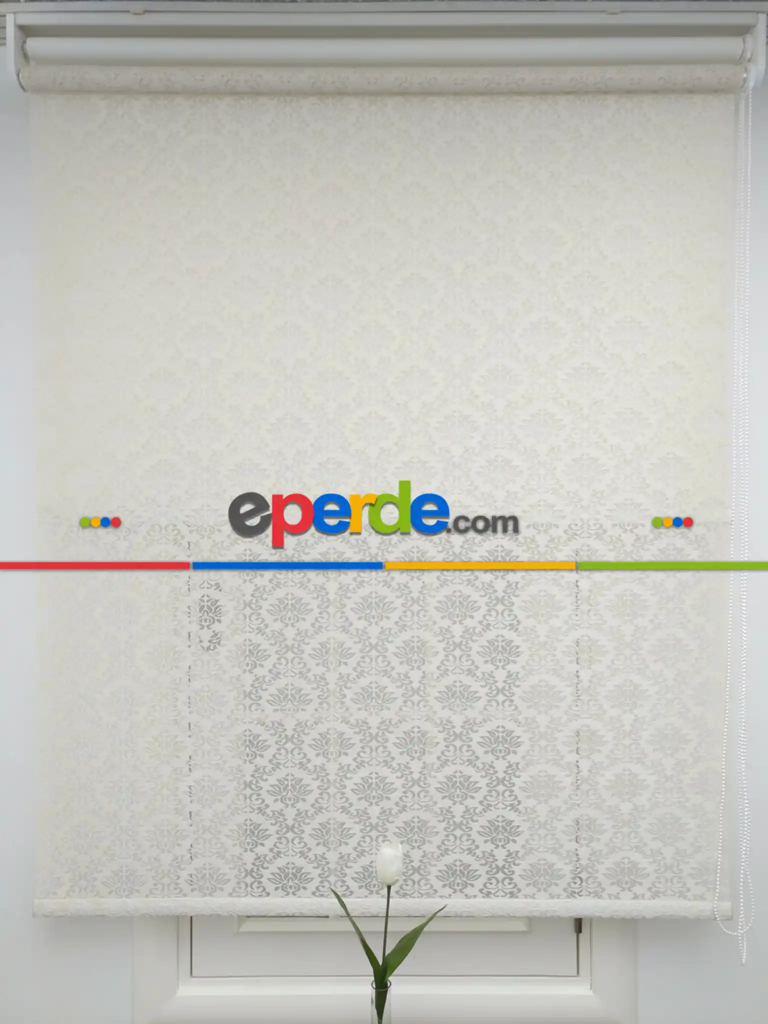 Jakar Örme Tül-alvina 805 Krem Çiftli Sistem Dantel Desenli Perde- Krem