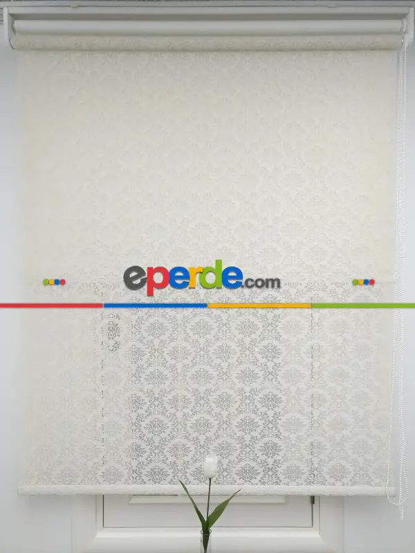 Jakar Örme Tül-alvina 805 Krem Çiftli Sistem Dantel Desenli Perde- Krem