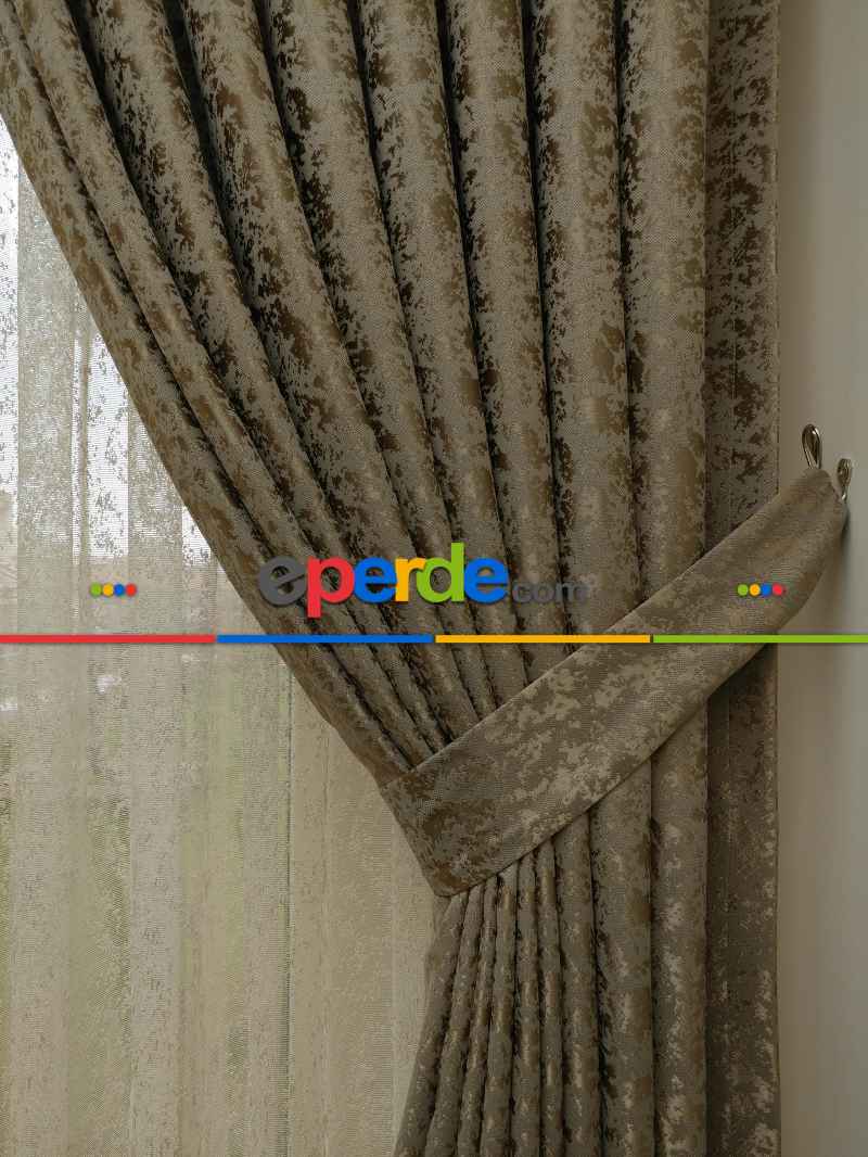 Toprak Duz Jakar Fon Perde (180)- Taba