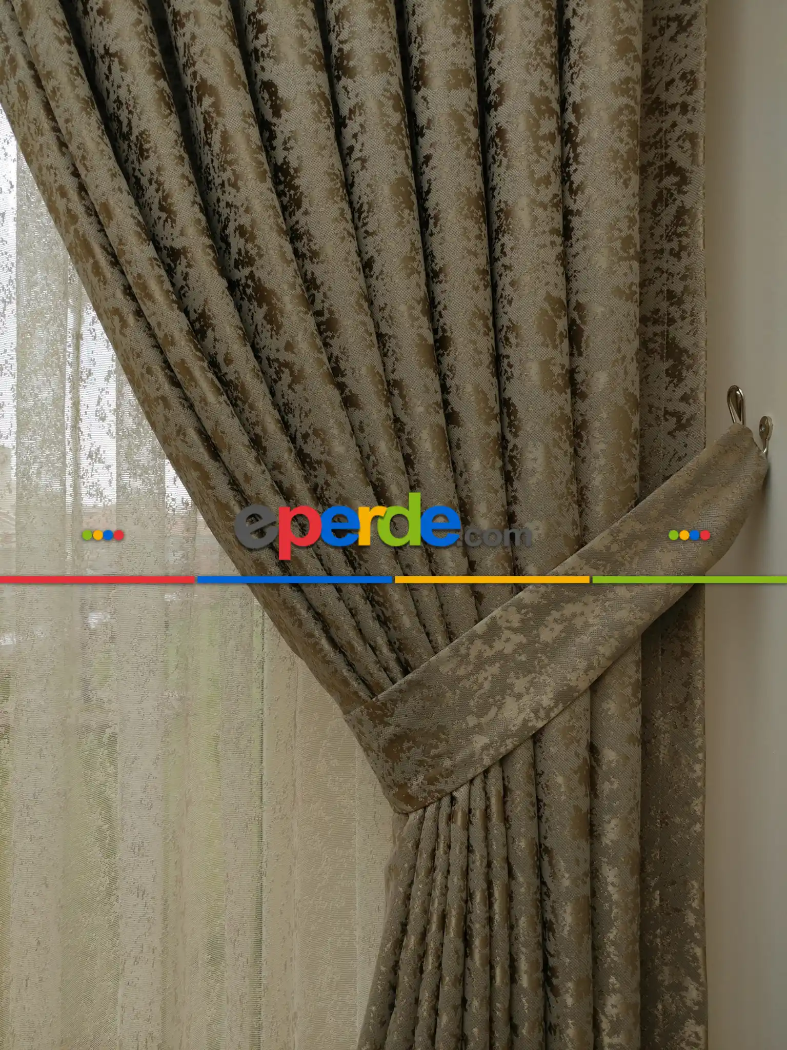 Toprak Duz Jakar Fon Perde (180)- Taba