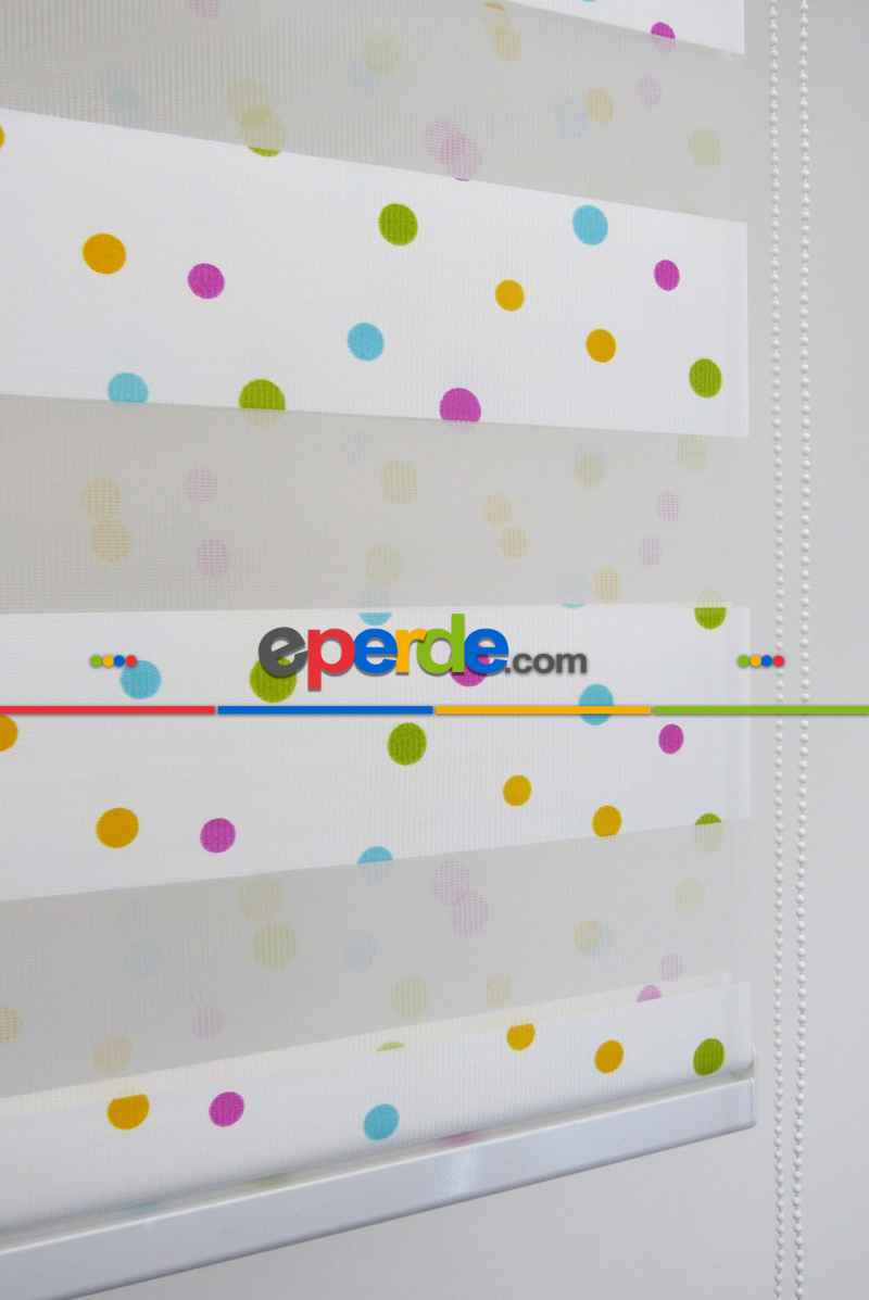 Renkli Basklı Çocuk Odası Zebra Perde- Sarı-Turkuaz-Eflatun