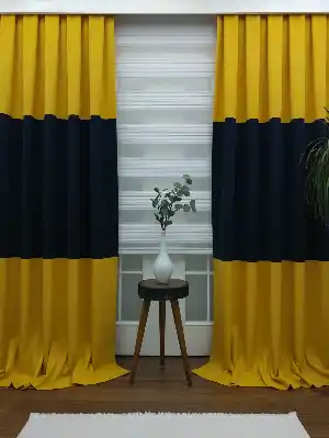 Kombinli Fon Perde - Sarı+lacivert- Lacivert-Sarı