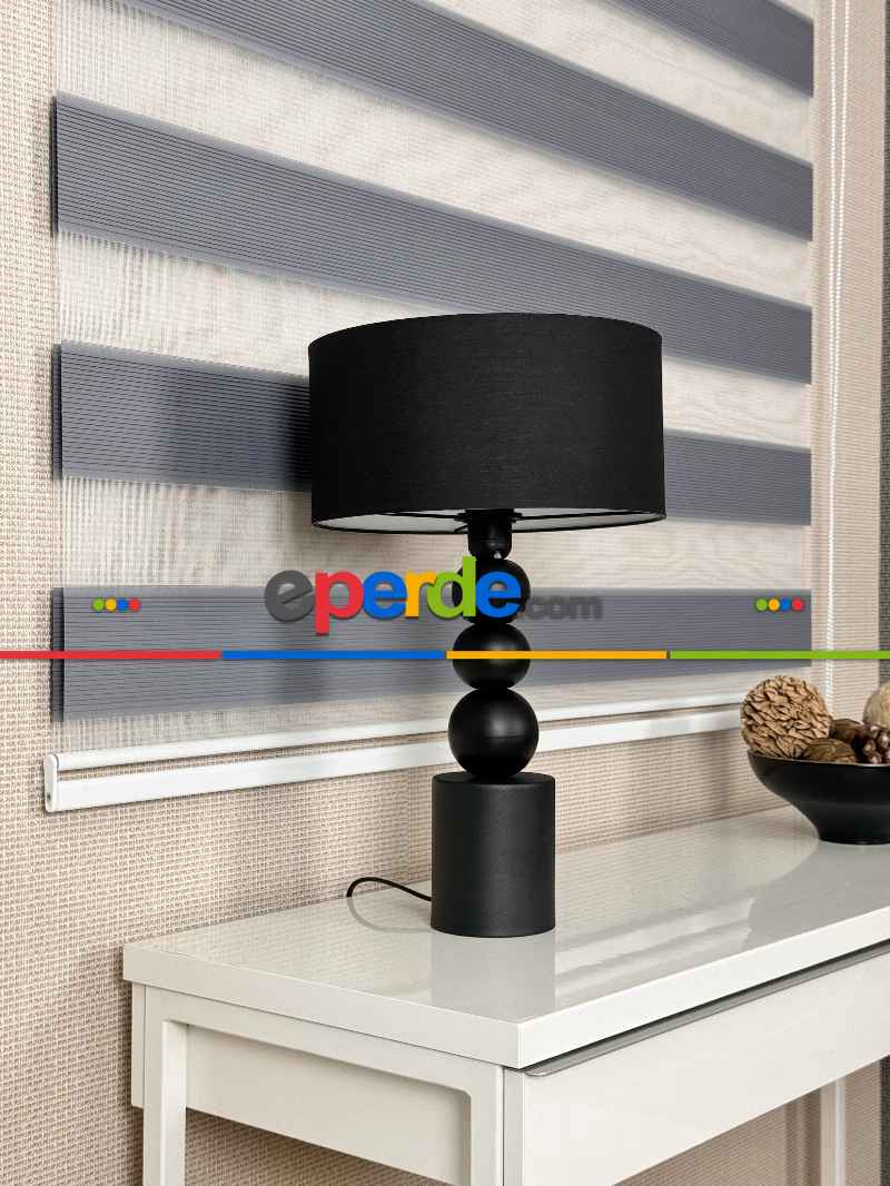 Salon Gri Mikro Sık Pliseli Zebra Perde, Standart Metal Kasalı Yüksek Kalite Kornişe Kolay Montaj Seçenekli