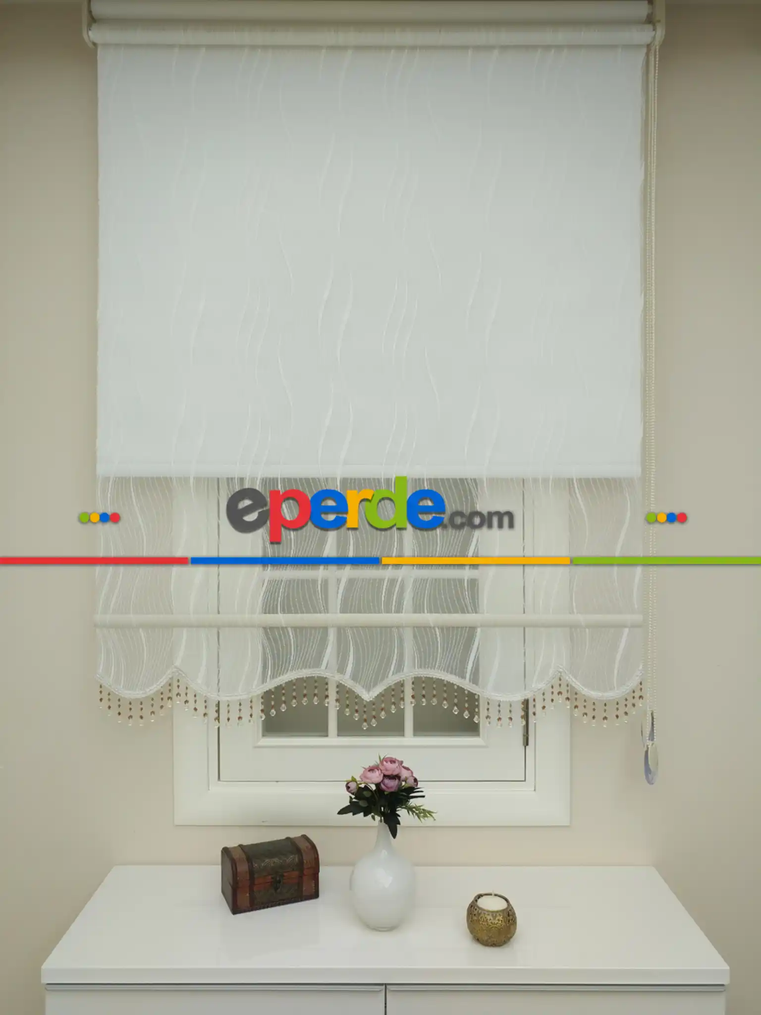 Brillant - Çiftli Sistem Tül Ve Stor Perde - Su Yolu Desen- Krem Açık-ekru