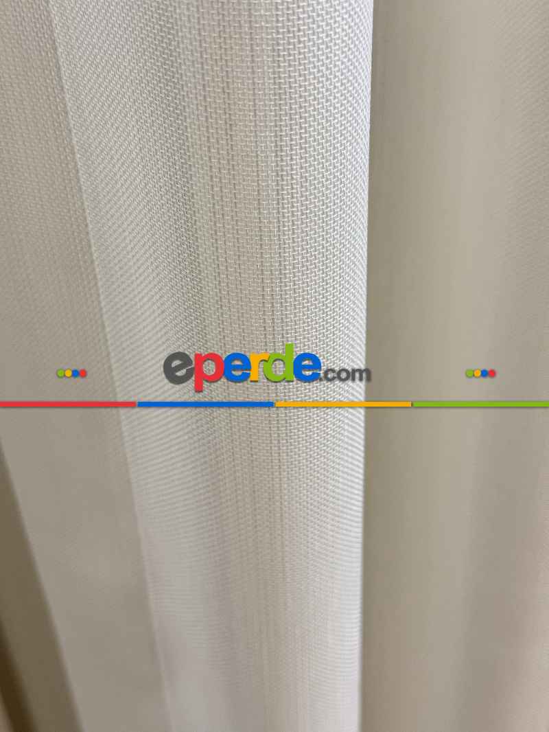 Ekru Çizgili Tül Perde, Ağır Gramajlı Premium Seri, Kurşunlu Tül