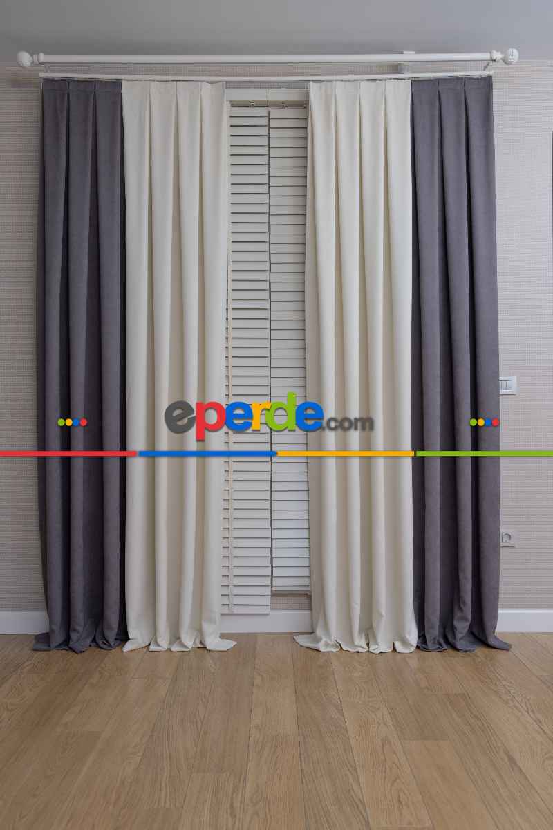 Yatak Odası - Krem Ve Antasit Kombinli Fon Perde