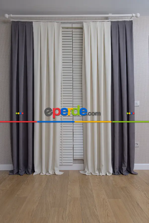 Krem Ve Füme Kombinli Fon Perde - Kadife Dokulu