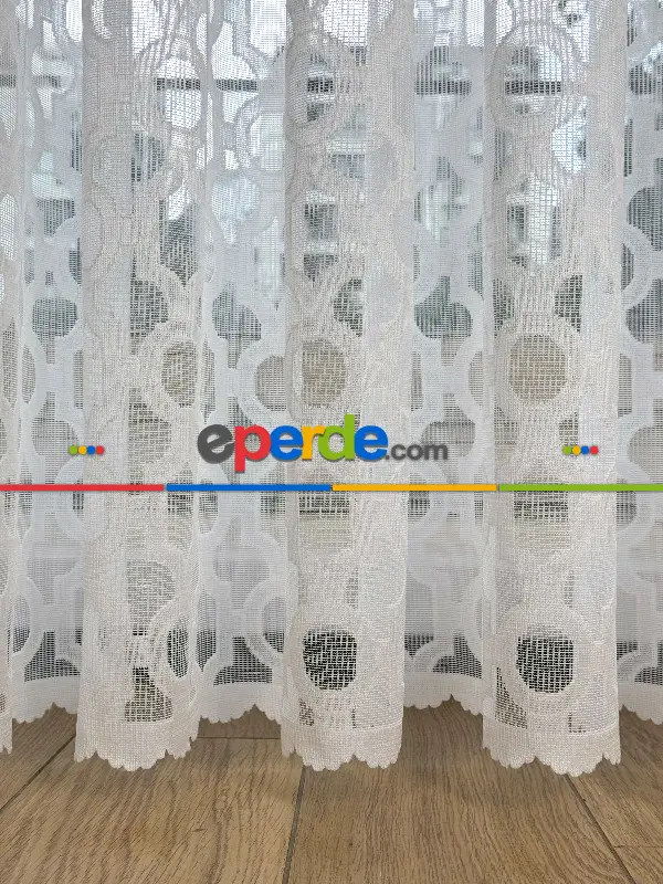 Salon - Desenli Fransız Dantel Örme Tül Perde, Desenli Ütü İstemeyen Tül