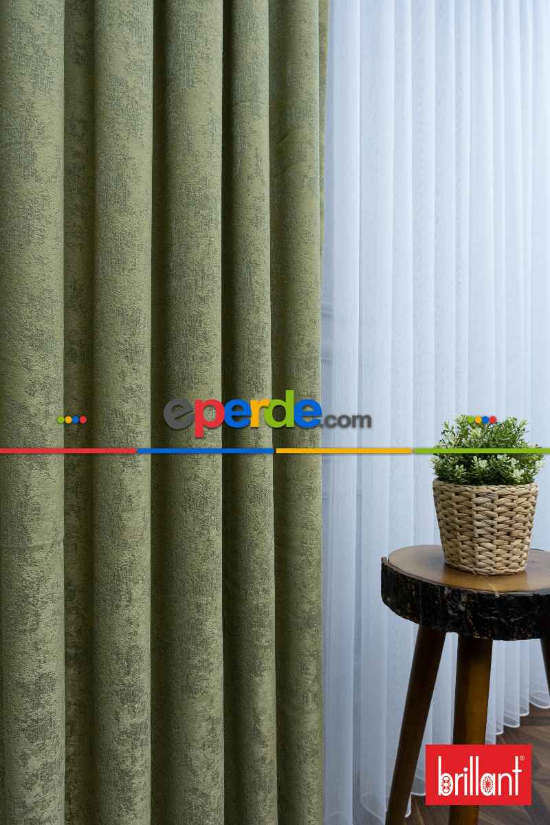 Brillant Mat Jakar Desen Fon Perde ( Dökümlü Fon )- Yeşil