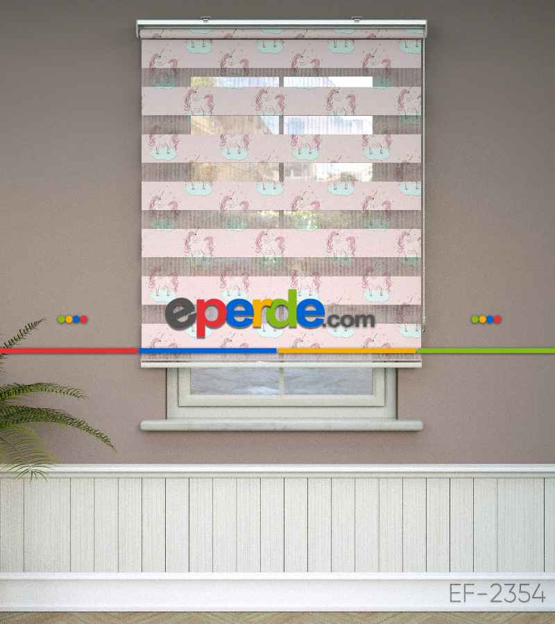 Unicorn Desenli Baskılı Zebra Perde- Çok Renkli