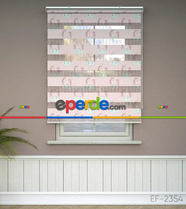 Unicorn Desenli Baskılı Zebra Perde- Çok Renkli