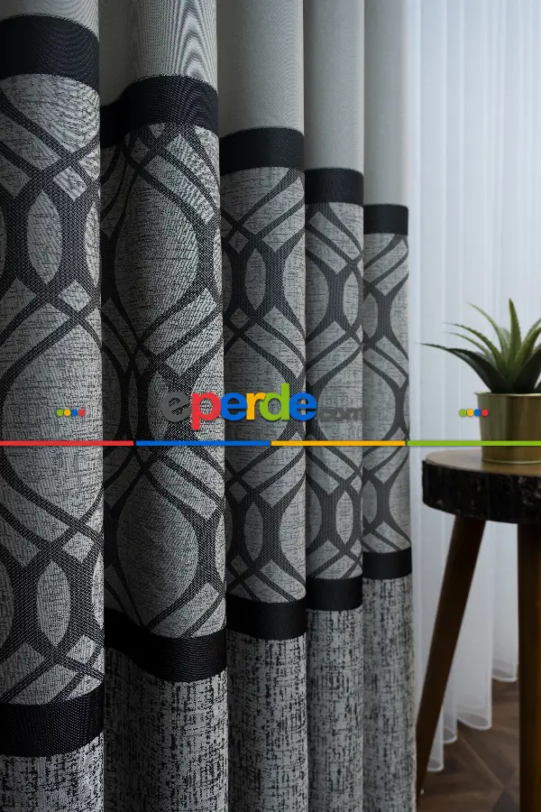 Modern Pano Fon Perde Bantlı Çift Renk - 503- Siyah-gri-füme-antrasit-bej-füme