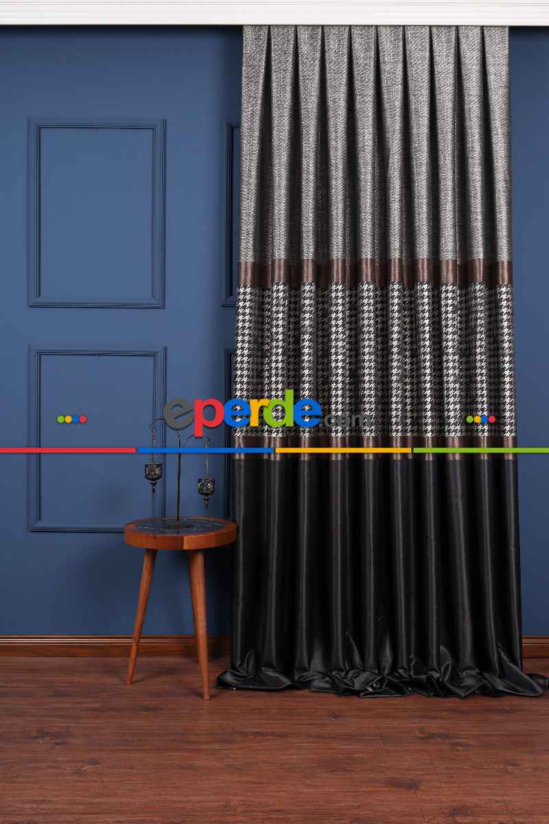 Salon - Carla Gri - Siyah Pano Fon Perde