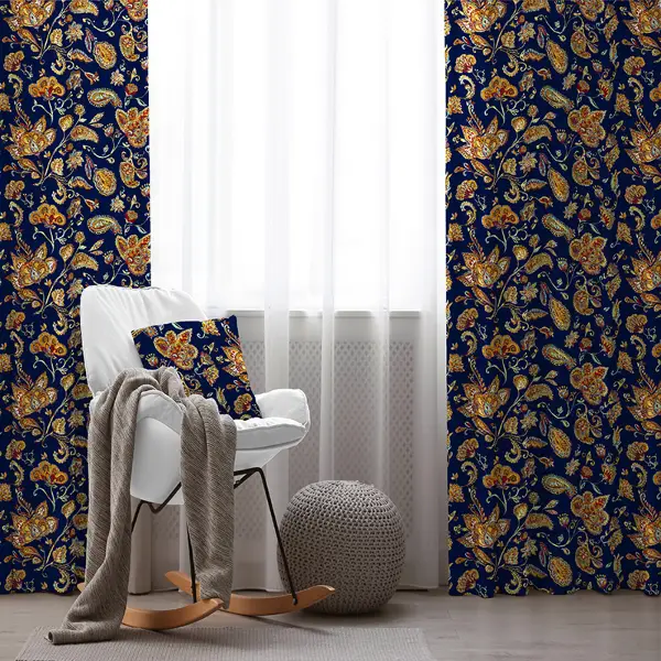 Yaprak Desenli Fon Perde Evim787 Kumaşı Kalındır Duck Bezi Değildir- Mavi-beyaz