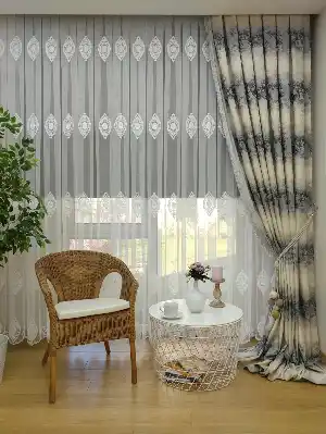 Renk Geçişli Jakar Desenli Salon Fon Perdesi -(saçak Dahildir)- Bej-kahve-antrasit