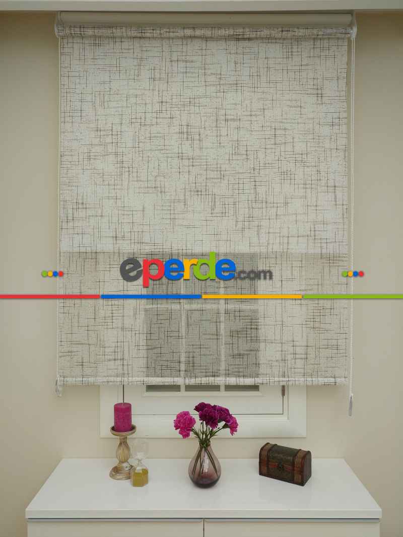 Mutfak - Keten Tül Stor Wicker - Çiftli Sistem Tül Stor Perde (wicker)- Kahve Açık